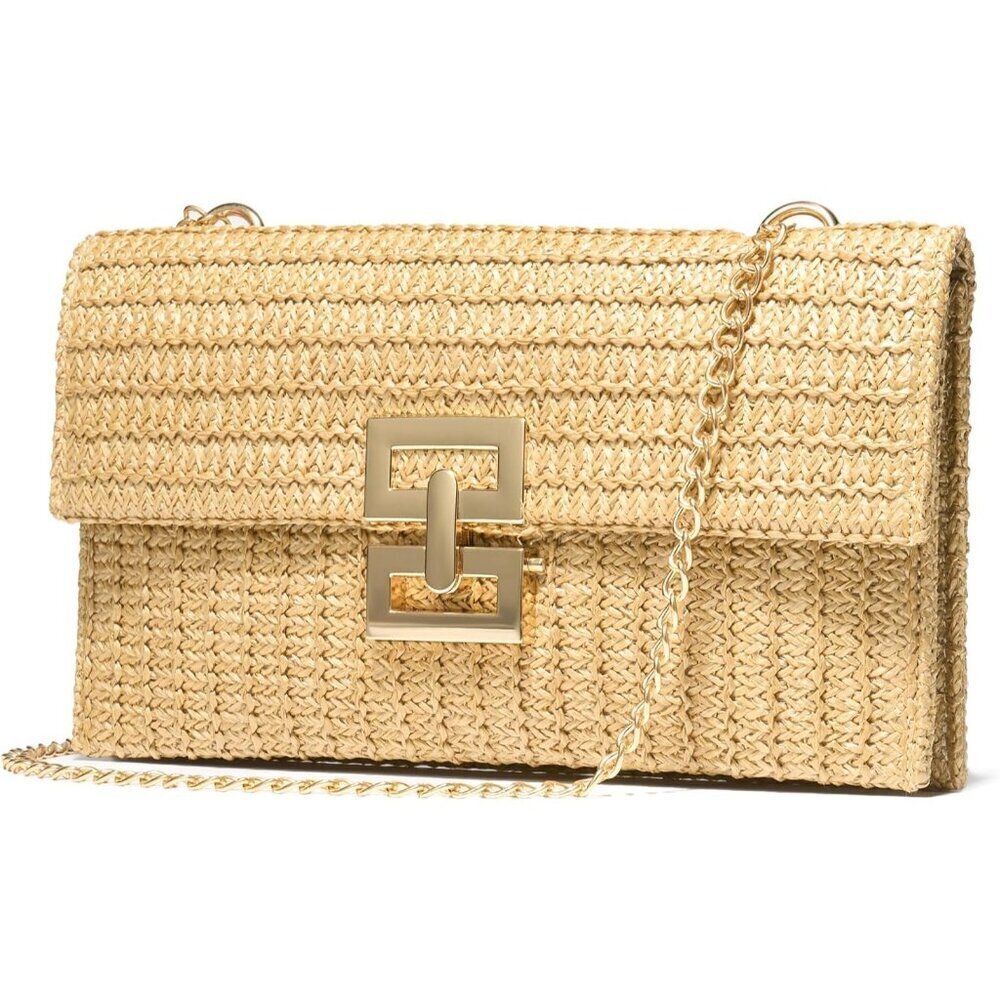 🆕Women Khaki Straw Woven Beach Bag Boho Raffia Crossbody Clutch Shoulder Purse